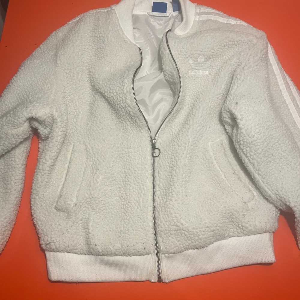 Adidas teddy bomber/baseball jacket in white